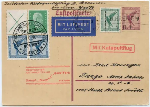 Katapult 1930 Dt. Reich Dampfer Bremen Seepost Fargo USA Catapult H 14 b /2147
