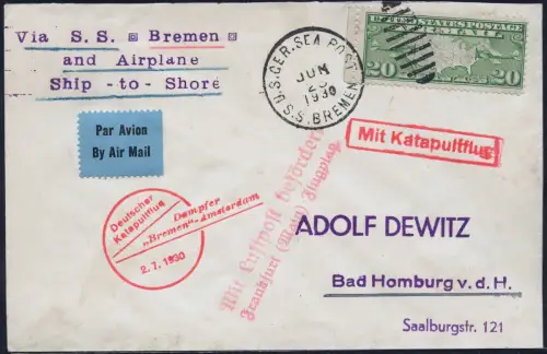 Katapult 1930 USA Brief US-Seepost Bad Homburg Catapult H 17 b / 2149