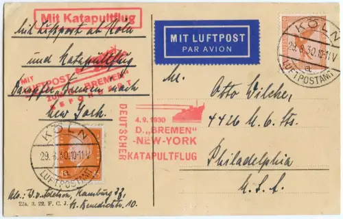 Katapult 1930 Dt. Reich Dampfer Bremen Nachbringeflug USA Catapult H 24 c / 2153