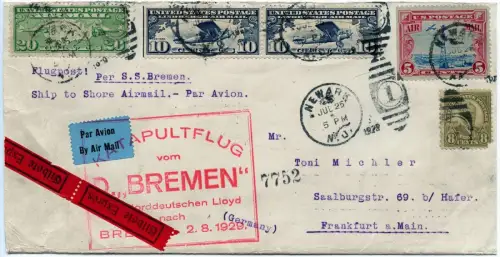 Katapult 1929 USA 1. Rückflug Eilboten Express Frankfurt Catapult H 2 a/2157 RAR