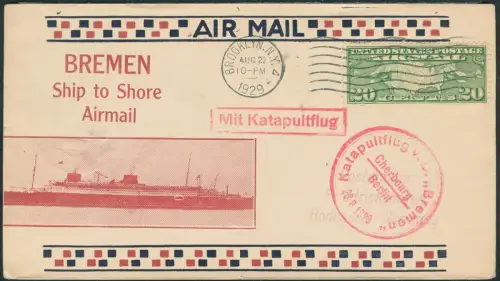 Katapult 1929 USA Roessler-Brief + Vignette F`hafen Catapult H 4 a / 2158