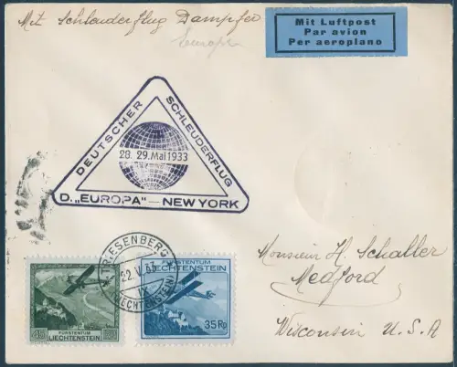 Katapult 1933 Liechtenstein Dampfer Europa Medford USA Catapult H 117 / 2169