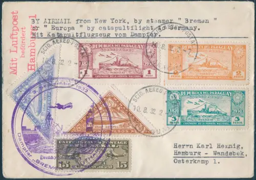 Katapult 1932 Paraguay USA MiF Dampfer Bremen Wandsbeck Catapult H 104 PA / 2172