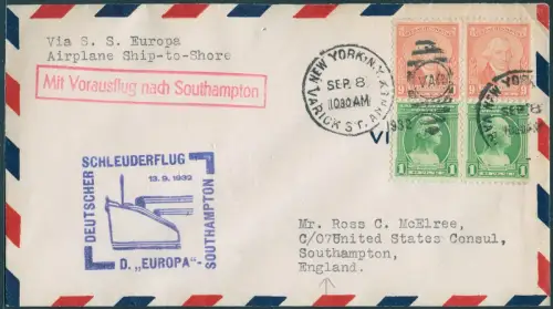 Katapult 1932 USA Dampfer Europa New York England Catapult H 107 a / 2185
