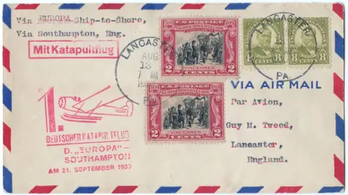 Katapult 1930 USA Dampfer Europa Erstflug Lancaster GB Catapult H 32 a / 2188