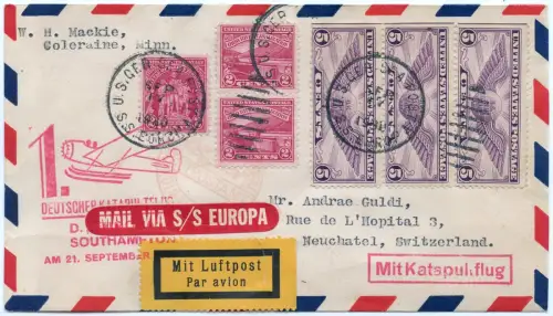 Katapult 1930 USA Dampfer Europa US-Seepost Schweiz Catapult H 32 b / 2189