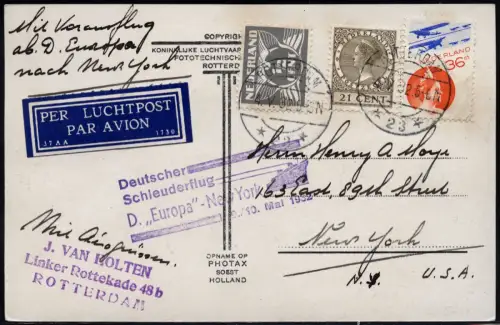 Katapult 1932 Niederlande Dampfer Europa Rotterdam New York Catapult H 77 / 2193