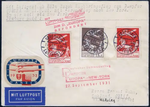 Katapult 1931 Dänemark Dampfer Europa Luposta-Vignette CA Catapult H 74 c / 2200