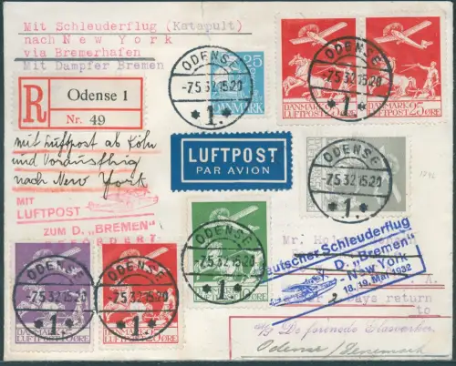 Katapult 1932 Dänemark Reko-Brief Nachbringeflug Odense Catapult H 79 c / 2201