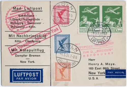 Katapult 1931 Dänemark MiF Dt. Reich Nachbringeflug NY Catapult H 40 c / 2203