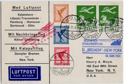Katapult 1931 Dänemark MiF Dt. Reich Nachbringeflug NY Catapult H 48 c / 2204