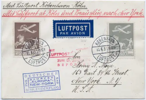 Katapult 1931 Dänemark Nachbringeflug Top-Frankatur NY Catapult H 50 c / 2205