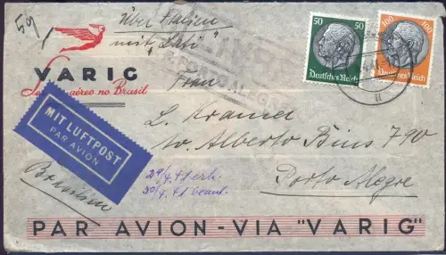 LATI 1941 Dt. Reich Brief 8.4.41 Hannover Rom Brasilien OKW Zensur / 1957