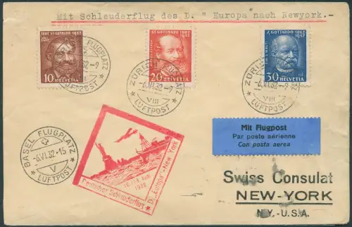 Katapult 1932 Schweiz Dampfer Europa Zürich New York Catapult H 85 a / 2209