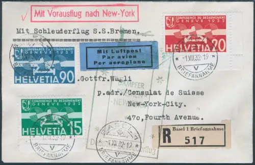 Katapult 1932 Schweiz Dampfer Bremen Basel New York Reko Catapult H 91 a / 2210