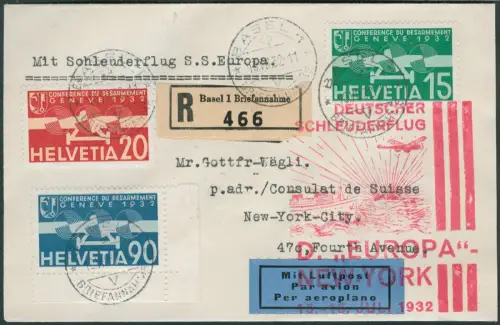 Katapult 1932 Schweiz Dampfer Bremen Basel New York Reko Catapult H 91 a / 2211