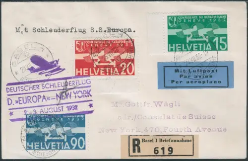 Katapult 1932 Schweiz Dampfer Europa New York Reko Catapult H 97 a / 2212