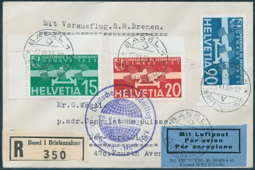 Katapult 1933 Schweiz Dampfer Bremen Basel New York Reko Catapult H 123 a / 2214