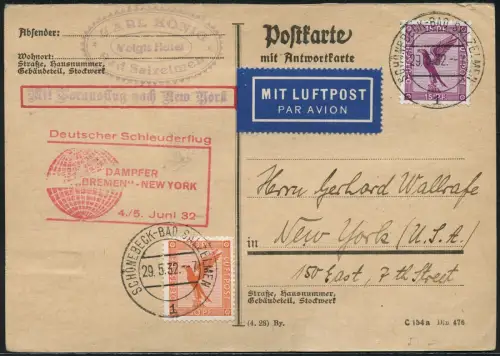 Katapult 1932 Dt. Reich Dampfer Bremen Schönebeck New York Catapult H 83 a/ 2219