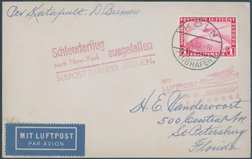 Katapult 1933 Dt. Reich Karte EF 1 RM Zeppelin Flugausfall Catapult H 114 c/2223