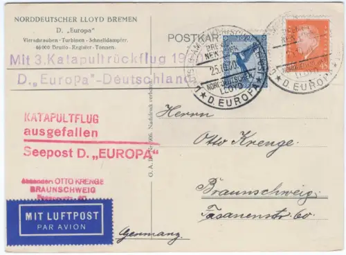 Katapult 1930 Dt. Reich D. Europa Flugausfall Braunschweg Catapult H 39 c / 2226