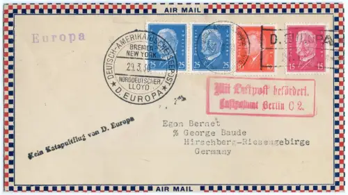 Katapult 1930 Dt. Reich Kein Katapultflug D. Europa 29.3.30 Seepost H R0026/2229