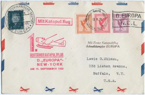 Katapult 1930 Dt. Reich Erstflug D. Europa Seepost Buffalo Catapult 31 b / 2232