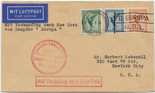 Katapult 1931 Dt. Reich Dampfer Europa Seepost New York Catapult 41 b / 2238