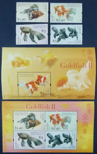 Hongkong 2005 Goldfische Gold Fish Fische Pesci 1290-93 Block 144-145 MNH