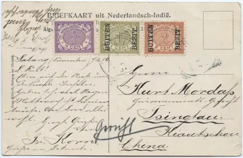 Kiautschou 1910 Tsingtau Incoming Mail AK Niederländisch-Indien Sabang / 427