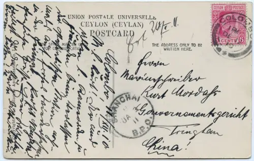 Kiautschou 1910 Tsingtau Incoming AK Straits Settlements Singapur Shanghai / 430