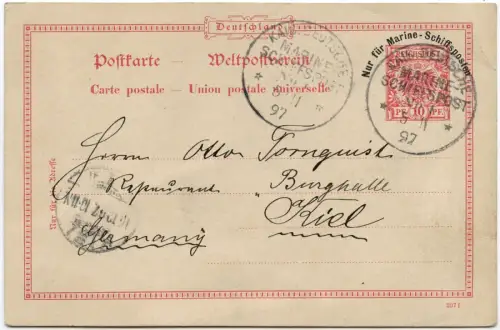 Dt. Marine-Schiffspost 1897 MSP 1 SMS Kaiser 5.11.97 Shanghai China Kiel / 2250