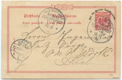 Dt. Marine-Schiffspost 1898 MSP 6 SMS Arcona Manila Kiel PK 1 Druckgrafik / 2252