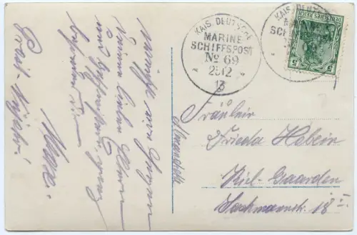 Dt. Marine-Schiffspost 1913 MSP 69 SMS Breslau Balkankrieg Alexandria / 2254