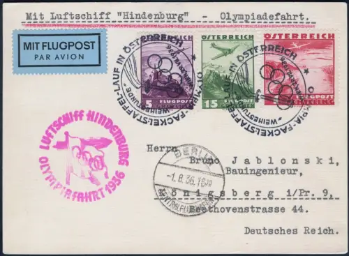 Zeppelin 1936 Österreich Olympiafahrt Fackellauf Berlin Königsberg Si 427 / 2610