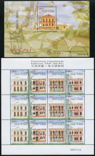 Macau Macao 1999 Kulturdenkmälder Architektur 1037-1040 KLB Block 68 MNH