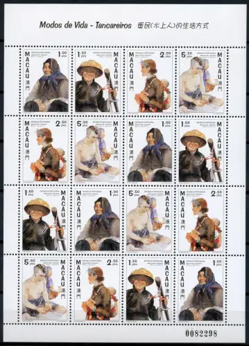 Macau Macao 1997 Lebensweisen Hausbootbewohner Fischer 904-907 Kleinbogen MNH
