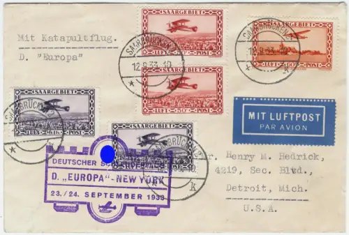 Katapult 1933 Saargebiet Dampfer Europa Transit Bremen USA Catapult H 145/2260