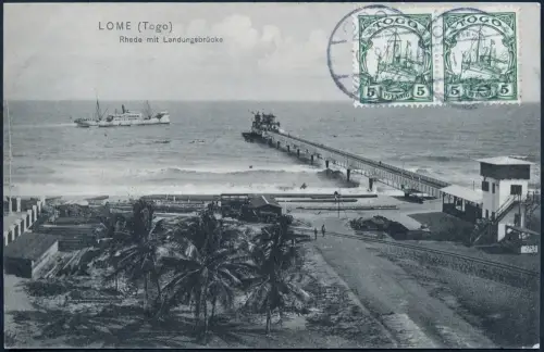 Togo 1910 AK Landungsbrücke Paar 5 Pfennig Lome 29.6.10 Compiegne Frankreich/122