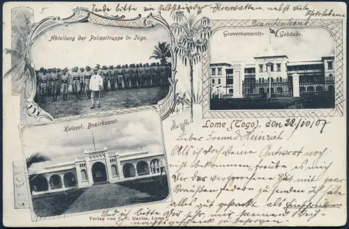 Togo 1907 AK Polizeitruppe Regierungsgebäude Lome 23.10.07 Duisburg / 126