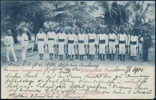 Togo 1901 AK Polizeitruppe Schutztruppe Lome 8.2.01 Kirchheim Teck / 127
