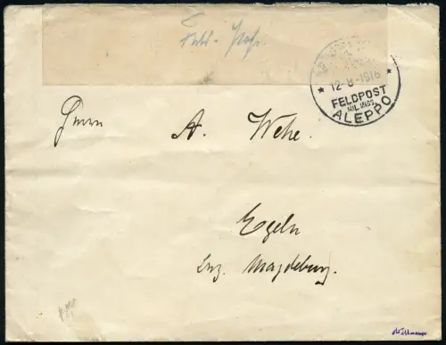 Dt. Militärmission Türkei 1916 Brief Bagdad Irakflottille Aleppo Egeln / 93 RAR