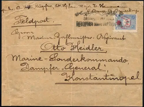 Dt. Militärmission Türkei Päckchen-Stempel Konstantinopel San-Major General/ 109