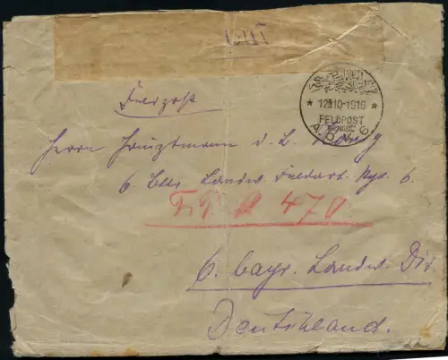Dt. Militärmission Türkei 1916 Brief Bagdad A.O.K.6 Dt. Irak-Gruppe Landsturm/92