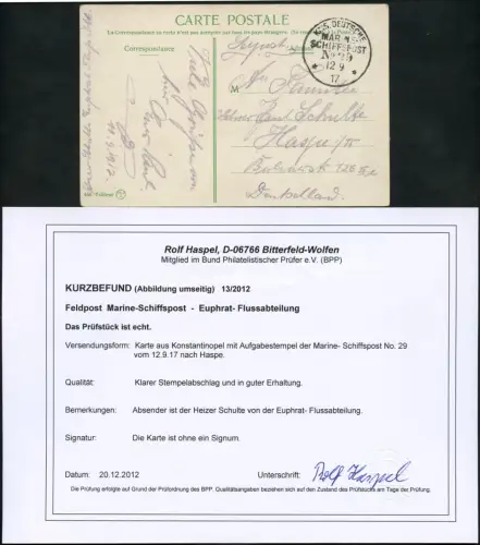 Dt. Militärmission Türkei 1917 AK MSP 29 Heizer Euphrat-Flussabteilung BPP / 217