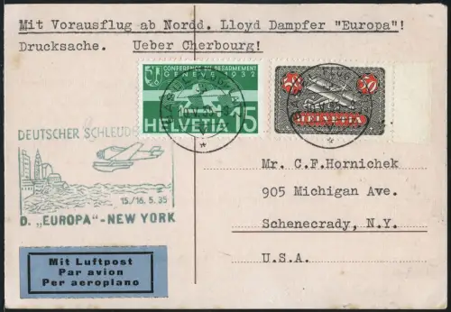 Katapult 1935 Schweiz Dampfer Europa Basel Schenectady USA Catapult H 187 / 2283