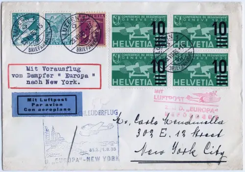 Katapult 1935 Schweiz Dampfer Europa Luzern New York USA Catapult H 203 / 2285