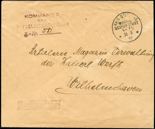 Dt. Militärmission Türkei 1917 Marinesache Brief Mittelmeerdivison MSP 14 / 148