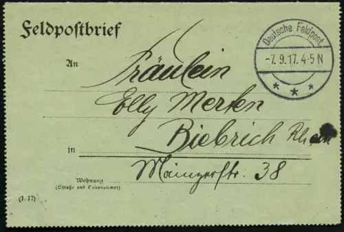 Dt. Militärmission Türkei 1917 Jildirim Kartenbrief Aleppo Lazarett Biebrich/116