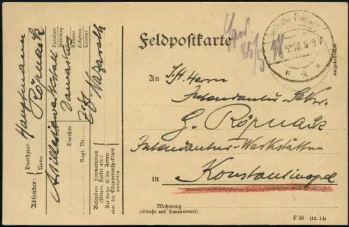 Dt. Militärmission Türkei 1918 Jildirim PK Nazareth Tarnstempel Feldpost / 58